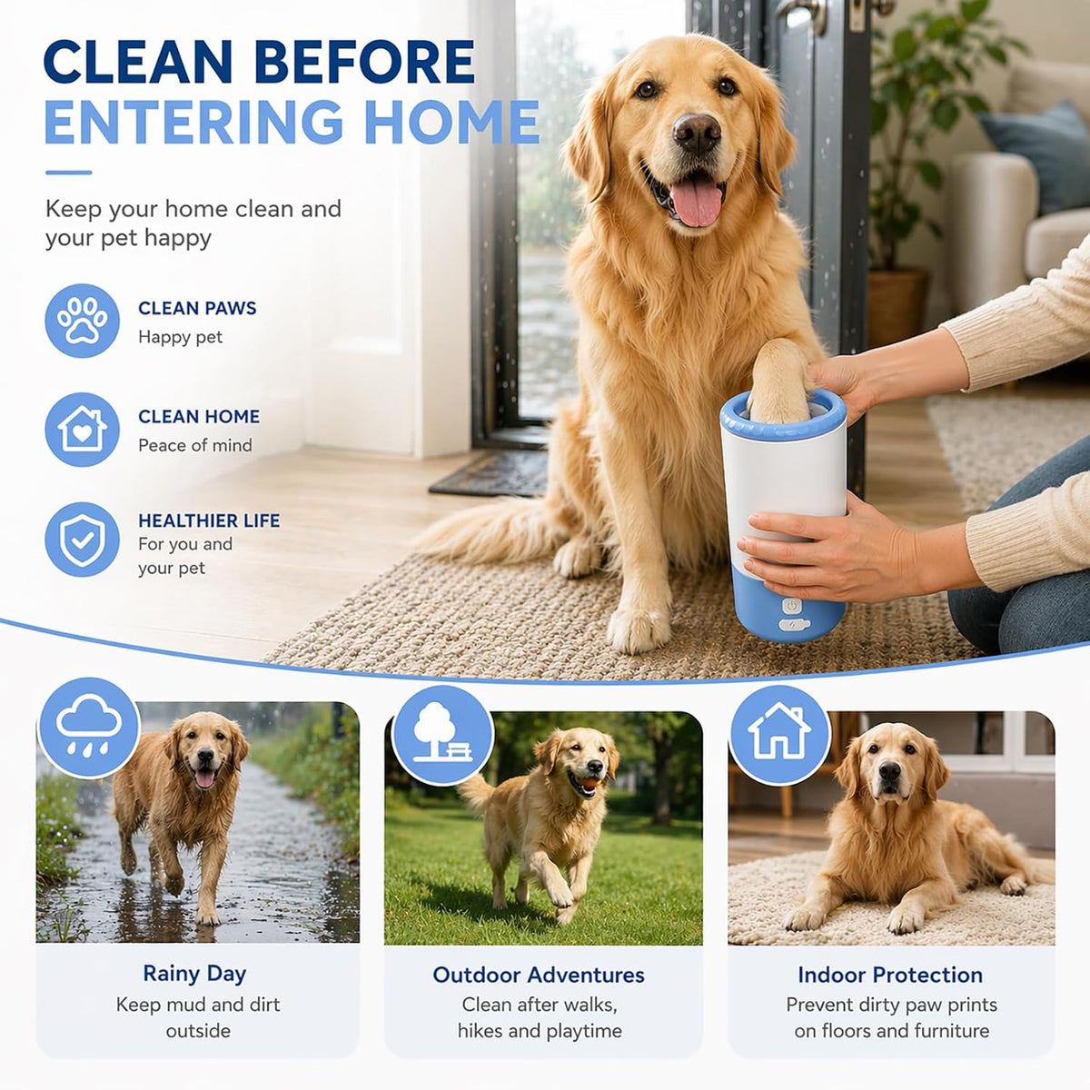 Rechargeable Electric Dog Paw Cleaner Cup - Automatic 360° Portable Washer with Soft Silicone Bristles for Medium to Large Dogs