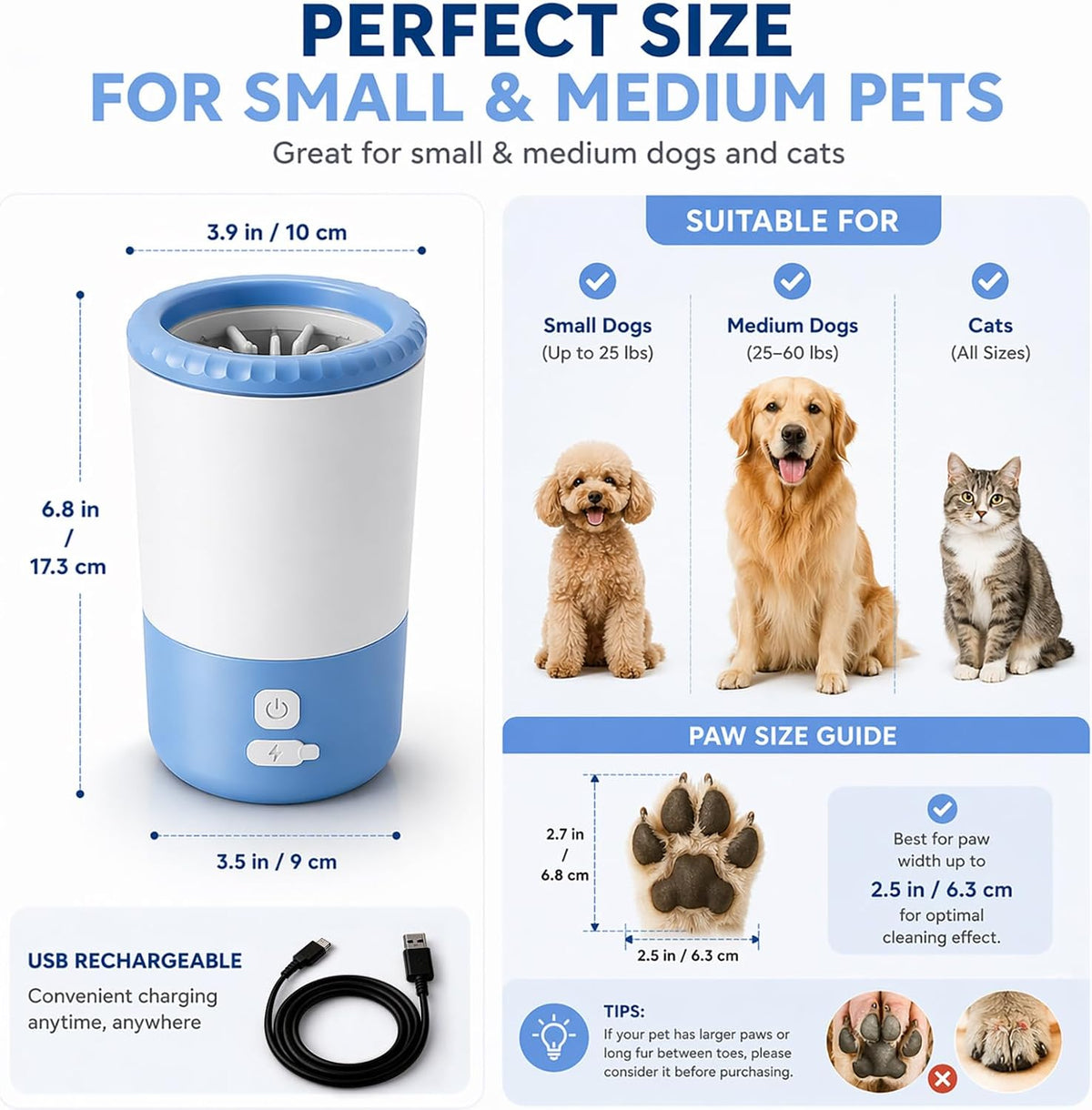Rechargeable Electric Dog Paw Cleaner Cup - Automatic 360° Portable Washer with Soft Silicone Bristles for Medium to Large Dogs