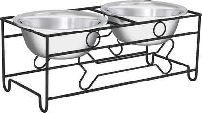 Set of 2 Stainless Steel Dog Bowls - 40Oz Pet Bowls with Decorative Dog Food Stand - Metal Food and Water Dishes for Large Pets - Puppy Essentials by  (Silver/Black)