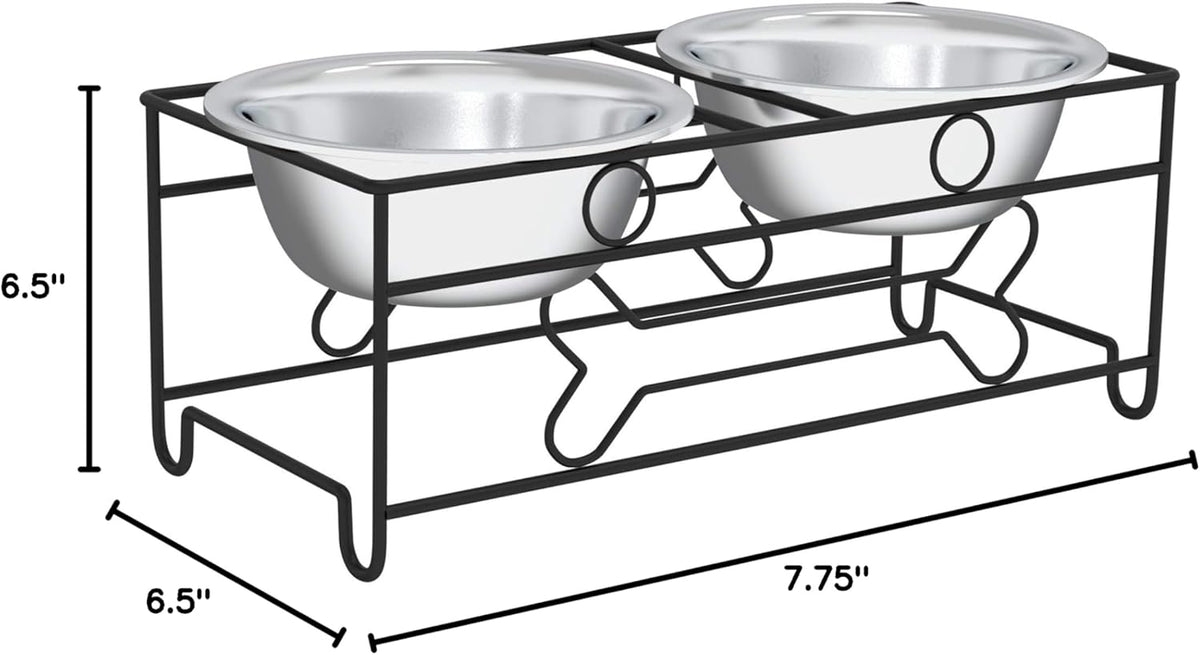 Set of 2 Stainless Steel Dog Bowls - 40Oz Pet Bowls with Decorative Dog Food Stand - Metal Food and Water Dishes for Large Pets - Puppy Essentials by  (Silver/Black)