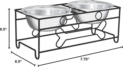 Set of 2 Stainless Steel Dog Bowls - 40Oz Pet Bowls with Decorative Dog Food Stand - Metal Food and Water Dishes for Large Pets - Puppy Essentials by  (Silver/Black)