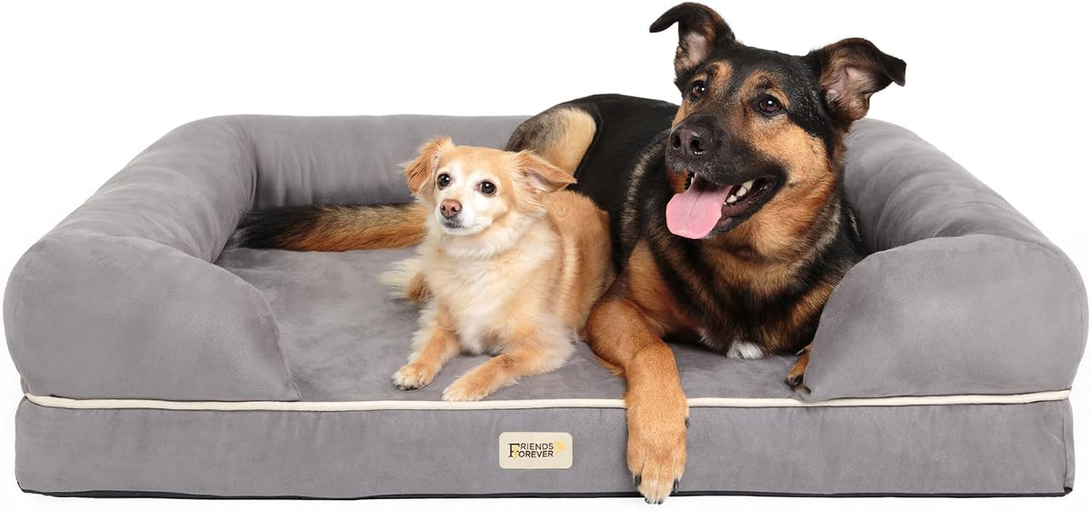 Orthopedic Dog Bed, Memory Foam Pet Sofa, Calming Dog Couch, Water Resistant Pet Bed, Washable Cover, Non-Slip Bottom, Chester, Grey, 50" X 40" X 13"