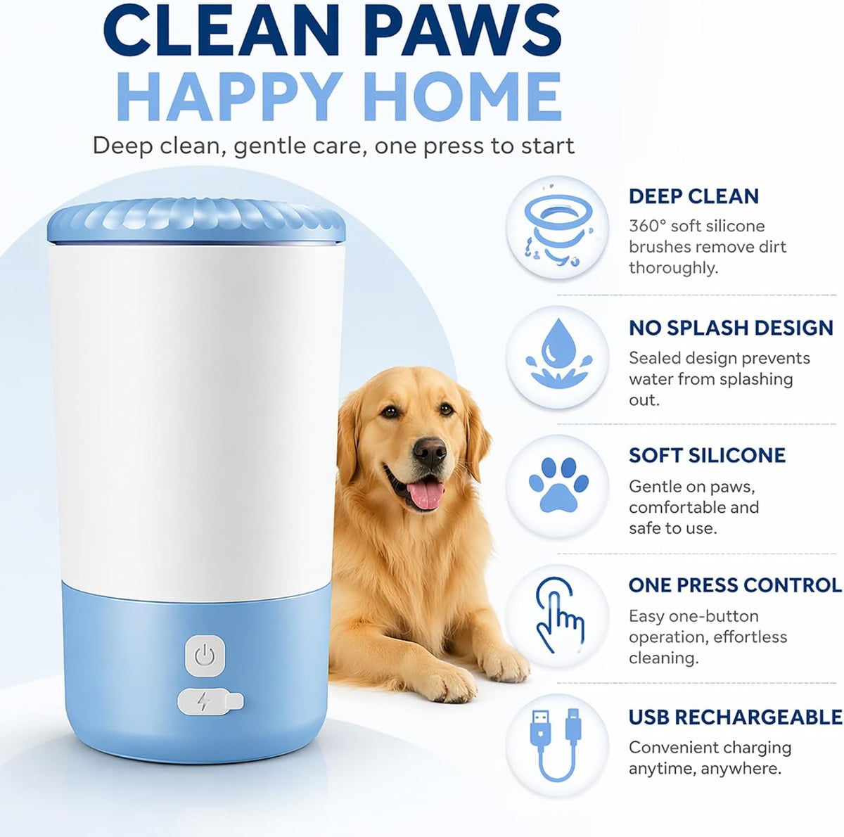 Rechargeable Electric Dog Paw Cleaner Cup - Automatic 360° Portable Washer with Soft Silicone Bristles for Medium to Large Dogs
