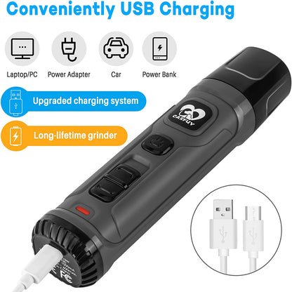 Dog Nail Grinder with Dual LED Lights - Advanced 2-Speed Electric Pet Nail Trimmer for Professional, Quiet, and Painless Grooming of Small, Medium, and Large Dogs and Cats (Grey)