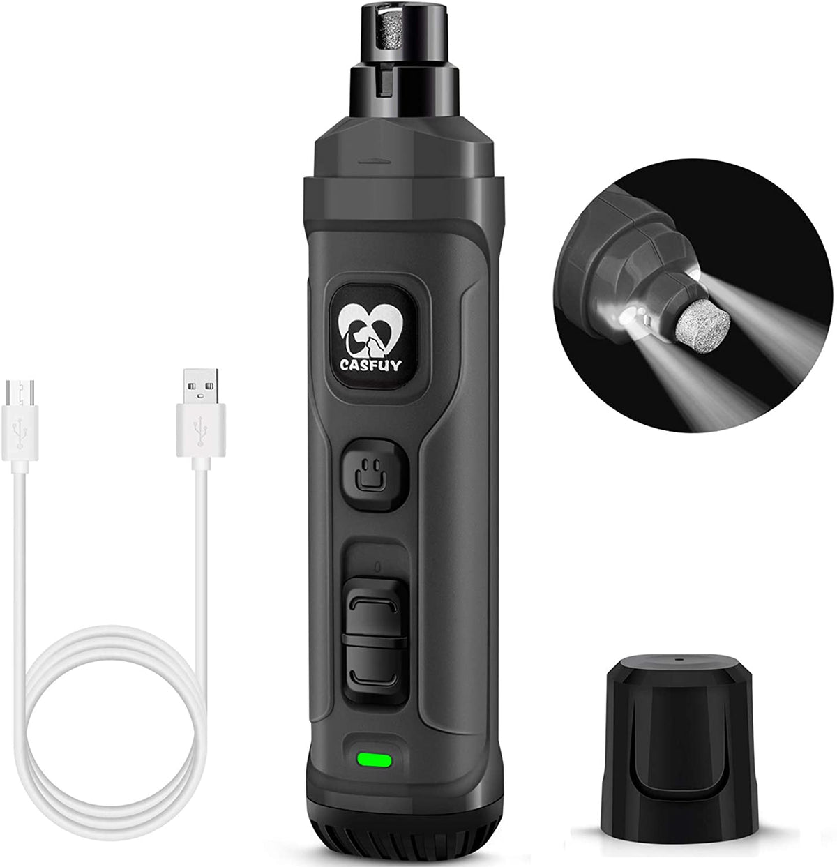 Dog Nail Grinder with Dual LED Lights - Advanced 2-Speed Electric Pet Nail Trimmer for Professional, Quiet, and Painless Grooming of Small, Medium, and Large Dogs and Cats (Grey)