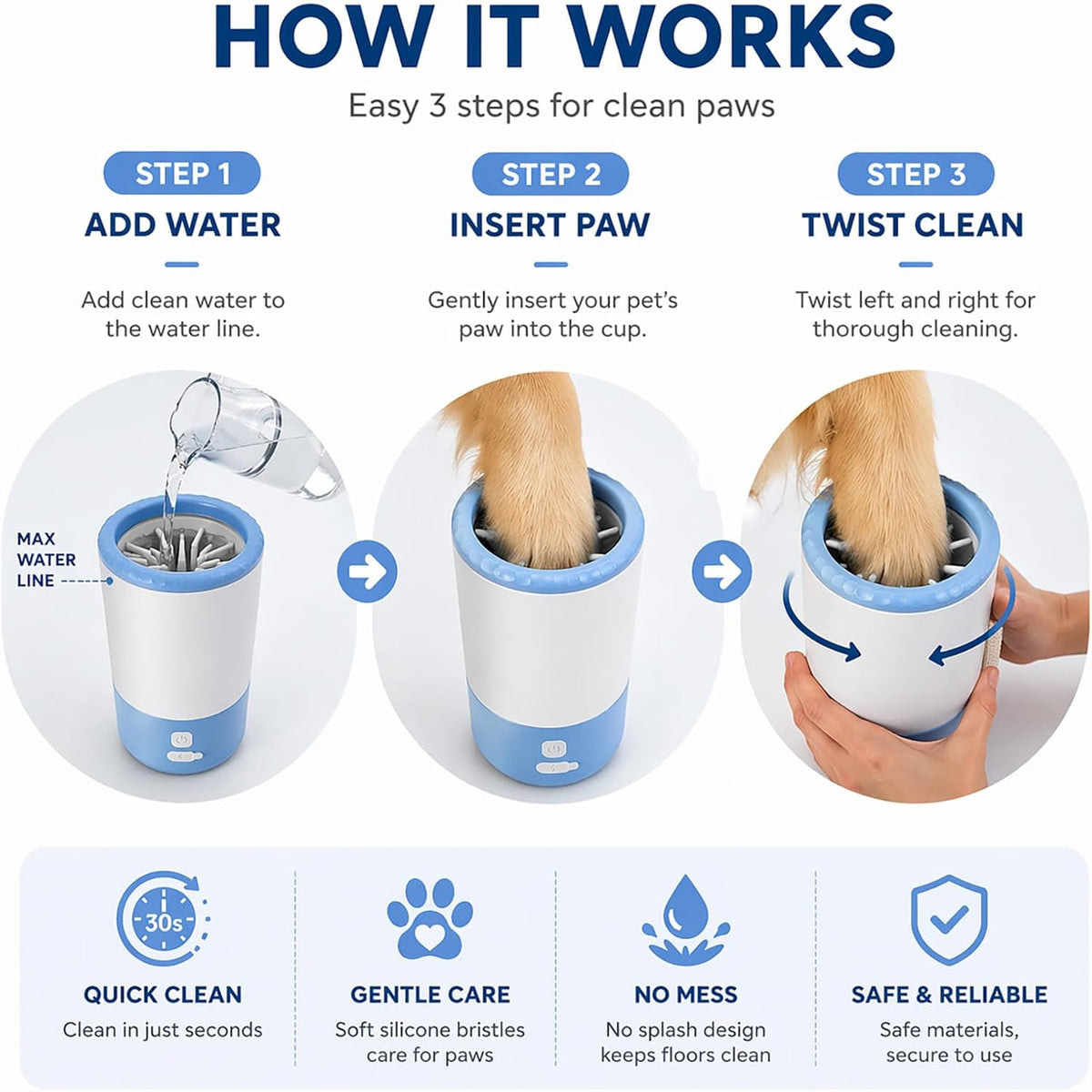 Rechargeable Electric Dog Paw Cleaner Cup - Automatic 360° Portable Washer with Soft Silicone Bristles for Medium to Large Dogs