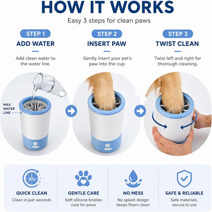 Rechargeable Electric Dog Paw Cleaner Cup - Automatic 360° Portable Washer with Soft Silicone Bristles for Medium to Large Dogs